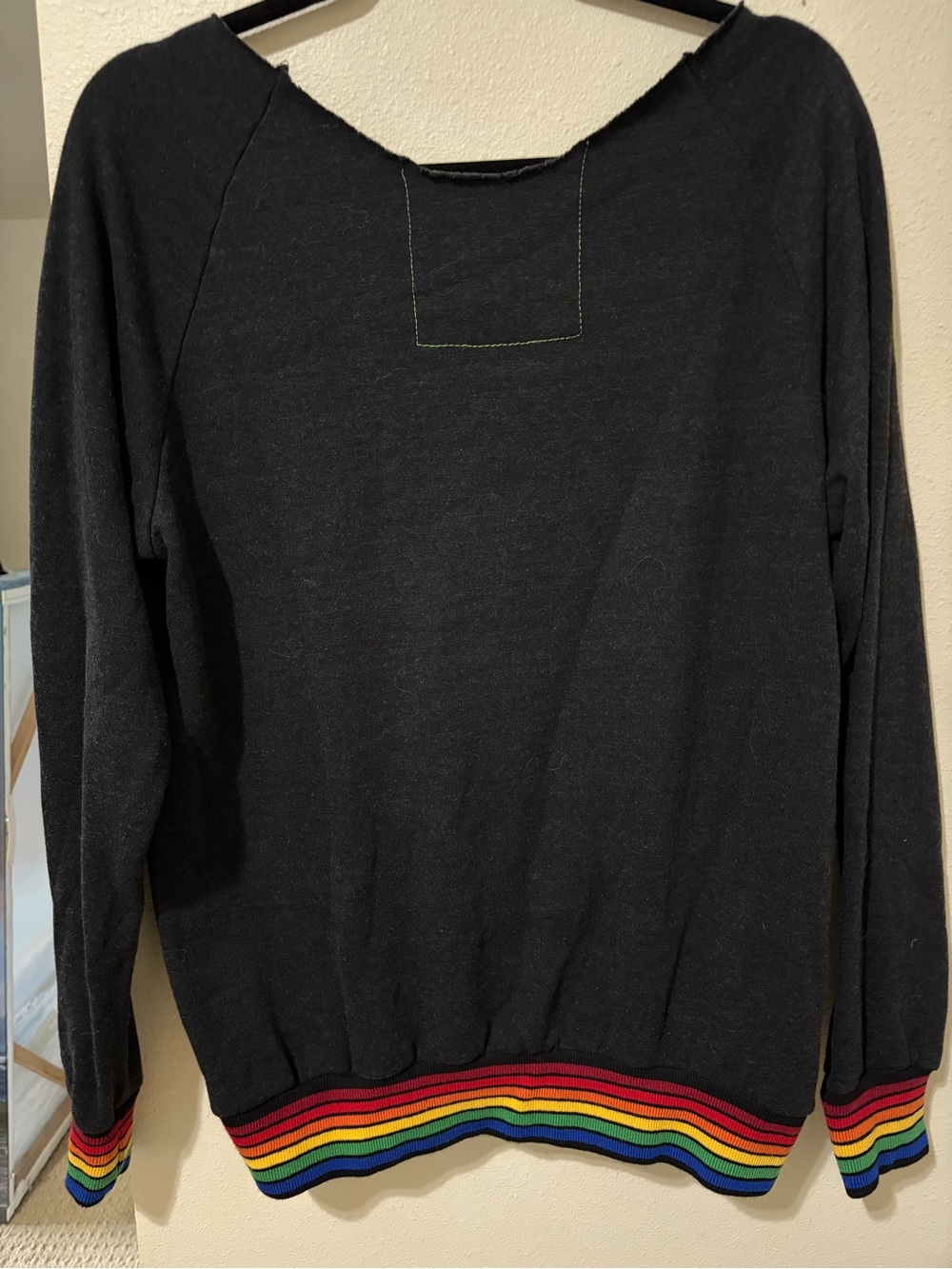 Aviator Nation Black Women's Sweater with Rainbow Trim - Picture 3 of 4